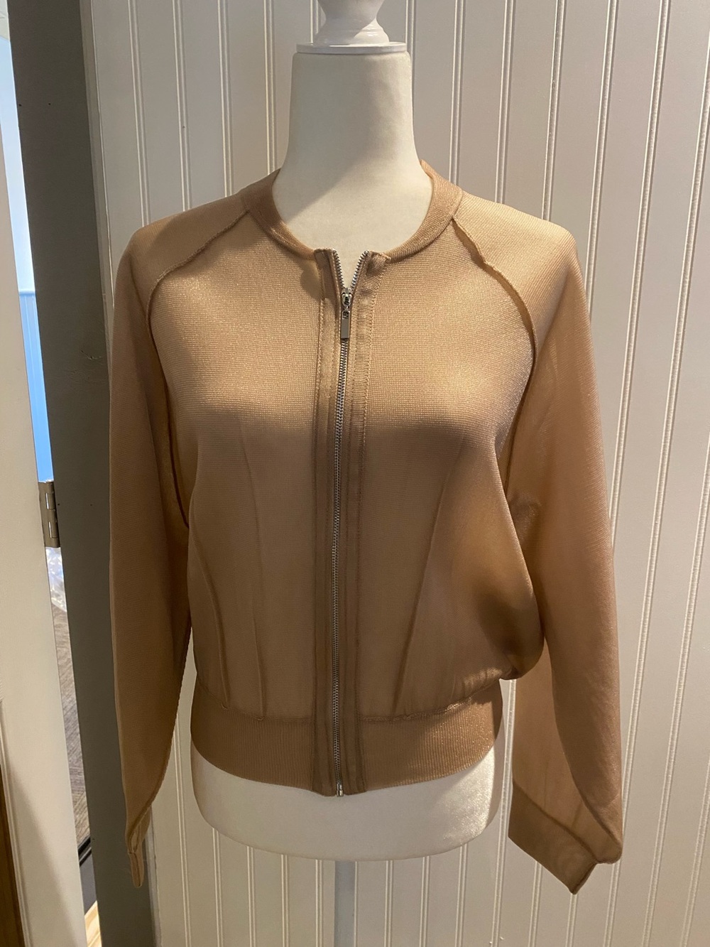 Zara Beige Bomber Jacket with Front Zip
